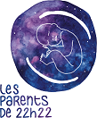 Logo de l'entreprise "Les Parents de 22h22". Il représene un bébé en position foetale entouré par des parenthèse comme des mains protectrices d'un parent bienveillant et aimant. Je suis doula et accompagnante parentale. J'interviens autour des lucs sur boulogne.
